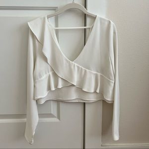 Zara White Ruffle Crop Top